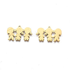 ステンレスペンダント201個  ガール＆ボーイ  18KGP本金メッキ  16x25x1mm  穴：1.4mm&nbsp;STAS-N091-152LG