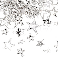 84pcs14スタイルチベットスタイル亜鉛合金ペンダント  スター  アンティークシルバー  11.5~35x9~32.8x1.5~4.5mm  穴：1.5~3mm  6個/スタイル&nbsp;FIND-TA0009-55