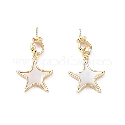 Rack Plating Brass Cup Pearl Peg Bails Pin Pendants, with Shell Star Charms, Long-Lasting Plated, Real 18K Gold Plated, 24mm, Pin: 1mm