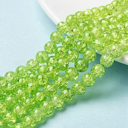 Chapelets de perles en verre craquelé peints à la bombe, ronde, vert pale, 8mm, Trou: 1.3~1.6mm, Environ 100 pcs/chapelet, 31.4 pouce