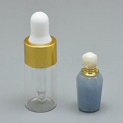 Natürliche Angelit zu öffnende Parfümflasche Anhänger, mit Messingfunden und Glasflaschen mit ätherischen Ölen, 30~35x13~15 mm, Bohrung: 0.8 mm, Fassungsvermögen der Glasflasche: 3 ml (0.101 fl. oz), Edelsteinkapazität: 1 ml (0.03 fl. oz)