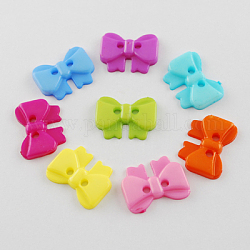 Acrylic Buttons, 2-Hole, Dyed, Bowknot, Mixed Color, 10x13.5x2.5mm, Hole: 2mm