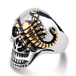 Two Tone 316L Surgical Stainless Steel Skull with Scorpion Finger Ring, Gothic Punk Jewelry for Men Women, Golden & Stainless Steel Color, US Size 12(21.4mm)