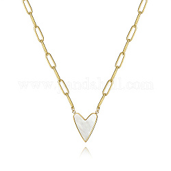 Ожерелье с подвеской в форме сердца из натуральной ракушки и цепочками из скрепок из нержавеющей стали, золотые, 17.72 дюйм (45 см)