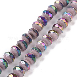 Chapelets de perles en porcelaine manuelle, Facted, rondelle, demi-plaqué, chardon, 8x6.5mm, Trou: 1.4mm, Environ 66 pcs/chapelet, 16.77 pouce (42.6 cm)