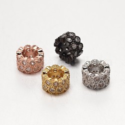 Brass Micro Pave Grade AAA Cubic Zirconia Beads, Column, Lead Free & Nickel Free & Cadmium Free, Mixed Color, 8x4.5mm, Hole: 4mm
