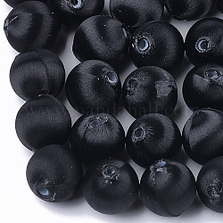 Polyester Thread Fabric Covered Beads, with ABS Plastic, Round, Black, 14x15mm, Hole: 2mm