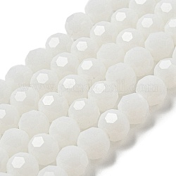 Supports de perles de verre imitation jade, facette, ronde, blanc, 10mm, Trou: 1.8mm, Environ 66~68 pcs/chapelet, 24.02''~24.13'' (61~61.3 cm)