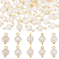 Creatcabin 70pcs encantos de perlas de agua dulce cultivadas naturales, con pasadores de cabeza esférica de latón en tono platino, oval, dorado, 10~12x6.5~8x4~5.5mm, agujero: 2.3~2.6 mm