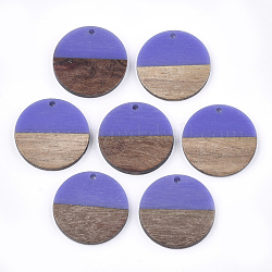 Pendentifs en bois de résine et de noyer, plat rond, mauve, 28.5x3.5~4mm, Trou: 1.5mm