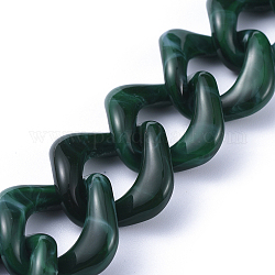 Mailles chaînes en acrylique à la main, chaîne torsadée, style de pierres fines imitation, pour la fabrication de bijoux, vert foncé, lien: 23.5x23.5x4 mm, 39.37 pouce (1 m)/fil