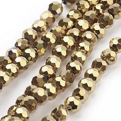 Fili di perle di vetro placcato, sfaccettato (32 sfaccettatura), tondo, oro placcato, 4mm, Foro: 0.5 mm, circa 100pcs/filo, 14.2 pollice