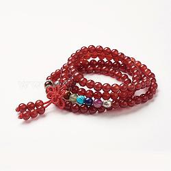 Yoga Chakra Jewelry, Natural Carnelian Beads Wrap Bracelets, Four Loops, with Alloy Findings, 29.4 inch(74.8cm)