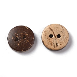 2-луночное, Кокосовое кнопки, плоско-круглые, кокосового коричневый, 12~12.5x2.5~3 мм, отверстие : 1.8 мм