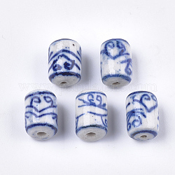 Abalorios de porcelana hechas a mano, porcelana azul y blanca, columna, azul, 13.5x9.5mm, agujero: 1.5 mm