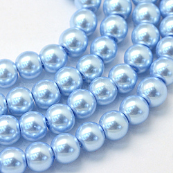Backen gemalt pearlized Glasperlen runden Perle Stränge, Himmelblau, 6~7 mm, Bohrung: 1 mm, ca. 145 Stk. / Strang, 31.4 Zoll