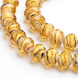 Perles de roche au chalumeau faites main de sable doré, facette, verge d'or, 12x9mm, Trou: 1mm, 40 pcs / chapelet, 14.2~15.4 pouce
