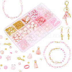 PH PandaHall 313pcs Bracelet Making Kit, Pink Acrylic Beads for Jewelry Making 7 Shapes Candy Color Beads Craft Beaded Kits for DIY Necklace Bracelet Earrings Keychain Jewelry Making