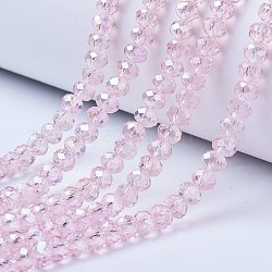 Chapelets de perles en verre électroplaqué, de couleur plaquée ab , facette, rondelle, rose, 4x3mm, Trou: 0.4mm, Environ 123~127 pcs/chapelet, 16.5~16.9 pouce (42~43 cm)