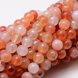 Gefärbt natürliche Achat facettierte runde Perlen-Stränge, Koralle, 8 mm, Bohrung: 1 mm, ca. 48 Stk. / Strang, 15.3 Zoll