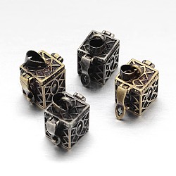 Sculptés en rack cuboïde boîte laitonnage de prière pendentifs, boîte souhaiter, couleur mixte, 17x11x17mm, Trou: 5x3mm