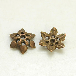 Tibetan Style Bead Caps, Lead Free & Nickel Free & Cadmium Free, Flower, Red Copper Color, 12mm in diameter, 4mm thick, hole: 1mm