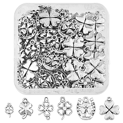 Superfindings kit di creazione di gioielli fai da te, inclusi ciondoli in lega in stile tibetano e ciondoli per connettori, trifoglio, argento antico, 10~21x6~17.5x1~2.5mm, Foro: 1~2 mm, 120pcs/scatola