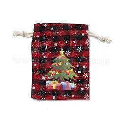 Bolsas de yute rectangulares con tema navideño con cordón de yute, tartán bolsos de mano, para envolver regalos, rojo, árbol, 13.8~14x9.7~10.3x0.07~0.4 cm