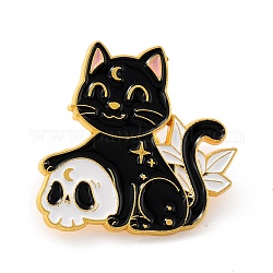 Кошка с эмалированной булавкой в виде черепа, милая брошь из сплава с эмалью для рюкзаков с одеждой, золотой свет, чёрные, 28x29x9.5 мм