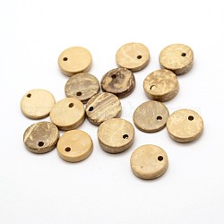 Dyed Flat Round Coconut Charms, BurlyWood, 12x2~6mm, Hole: 1mm, about 1078pcs/500g