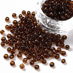 Perline semi di vetro, trasparente, tondo, foro rotondo, marrone, 6/0, 4mm, Foro: 1.5 mm, circa 500pcs/50g, 50 g / borsa, 18 borsa/2 libbre