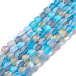 Chapelets de perles en pierre de lune synthétique, mat, ronde, bleu profond du ciel, 6mm, Trou: 1mm, Environ 60~64 pcs/chapelet, 14.76''~15.55'' (37.5~39.5 cm)