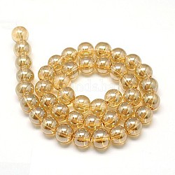 Electroplate Glass Beads Strands, Full Pearl Luster Plated, Round, Orange, 6mm, Hole: 1mm, about 56pcs/strand, 12.6inch