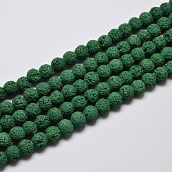 Fili di perle rotonde di roccia lavica naturale, tinto, verde scuro, 8mm, Foro: 1 mm, circa 50pcs/filo, 15.7 pollice