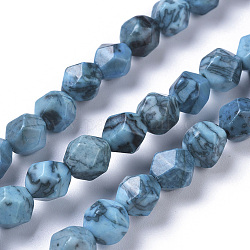 Fili di perle di diaspro foglia argento naturale Cina, tinti e riscaldato, perline rotonde con taglio a stella, sfaccettato, cielo azzurro, 8mm, Foro: 0.7 mm, circa 43pcs/filo, 14.96 pollice (38 cm)