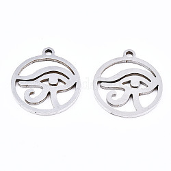 201 Stainless Steel Pendants, Laser Cut, Ring with Eye of Ra/Re, Stainless Steel Color, 17x15x1mm, Hole: 1.4mm