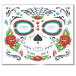 Tema del dia de los muertos, pegatinas de papel de tatuajes temporales extraíbles a prueba de agua, patrón de cráneo, 15x12.5 cm