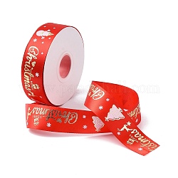 Cinta de poliéster impresa con tema navideño de 25 yarda, para la fabricación de la joya diy, rojo, 7/8~1 pulgada (23~25 mm)