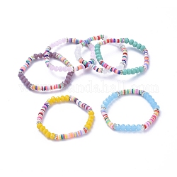 Bracciali elasticizzati per bambini, con perle di argilla polimerica heishi, perle di vetro sfaccettate e perle di strass in ottone, colore misto, diametro interno: 1-7/8 pollice (4.7 cm)