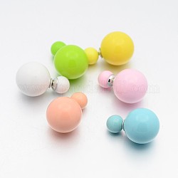 Opaque Acrylic Double Sided Ball Stud Earrings, with Iron Pins, Platinum, Mixed Color, 15.5mm & 7.5mm, Pin: 0.6mm