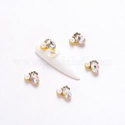 Alloy Rhinestone Cabochons, with ABS Imitation Pearl Beads, Nail Art Decoration Accessories, Golden, Crystal AB, 7x7x4mm, 5pcs/bag