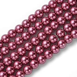 Fili di perle di vetro colorato ecologiche, grado a, tondo, cavetto in cotone filettato, rosso viola medio, 6mm, Foro: 1.2~1.5 mm, circa 70pcs/filo, 15.7 pollice