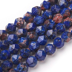 Natural Sesame Jasper/Kiwi Jasper Beads Strands, Star Cut Round Beads, Dyed, Faceted, Dark Blue, 7~8mm, Hole: 1mm, about 47~48pcs/strand, 14.5 inch~15 inch(37~38cm)