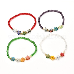 Bracelet extensible étoile et perles de verre à facettes pour femme adolescente, couleur mixte, diamètre intérieur: 2-3/8 pouce (6 cm)