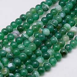 Chapelets de perles rondes en agate à rayures naturelles/en agate à bandes, vert de mer, 8mm, Trou: 1mm, Environ 48 pcs/chapelet, 15.2 pouce