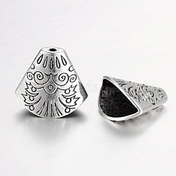 Coni di perline stile tibetano, per ciondolo nappe, argento antico, 18x20x11mm, Foro: 1.5 mm e 9x18 mm