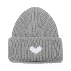 Gorro con vuelta de hilo de fibra de poliacrilonitrilo, Sombrero de punto más cálido de invierno con patrón de corazón para mujer, gris oscuro, 560~580mm