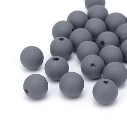 Perles acryliques laquées, de Style caoutchouté, ronde, grises , 10x9.5mm, Trou: 2mm, environ 950 pcs/500 g