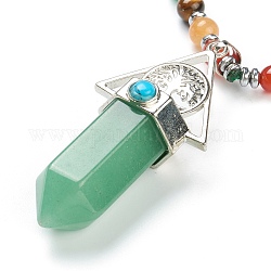 Bijoux chakra, colliers pendentif aventurine verte naturelle balle à facettes, avec des perles rondes en pierres précieuses et des accessoires en alliage plaqué platine, 16.42 pouce (41.7 cm)