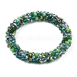 Pulsera elástica de croché con cuentas de vidrio, pulsera nepal de moda para mujer, verde, diámetro interior: 1-7/8 pulgada (4.7 cm)